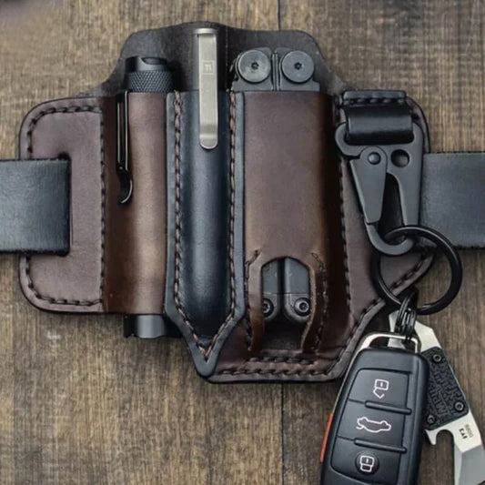 EDC Pocket Tactical Leather Sheath for Knifes Pen Flashlight Keys